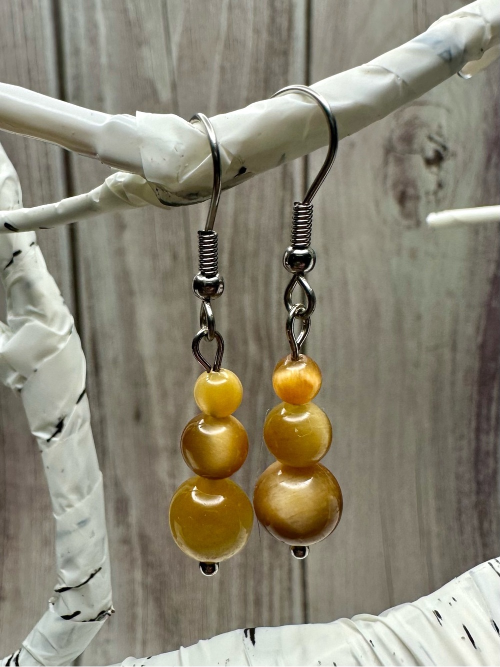 Honey Golden Tigers Eye Drop Earrings – Lightweight Stack Design